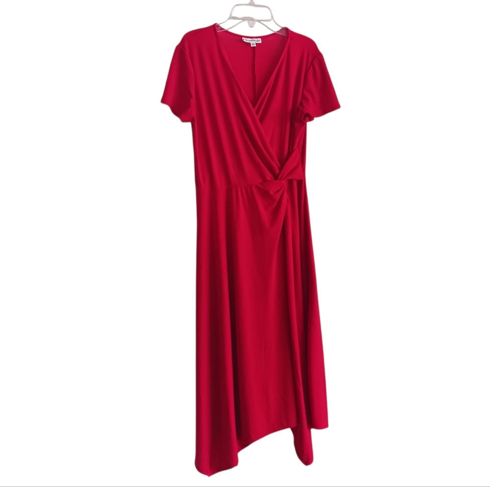 NorthStyle Red short sleeved Asymmetrical Hem Dress with Twist Detail. Sz 10.